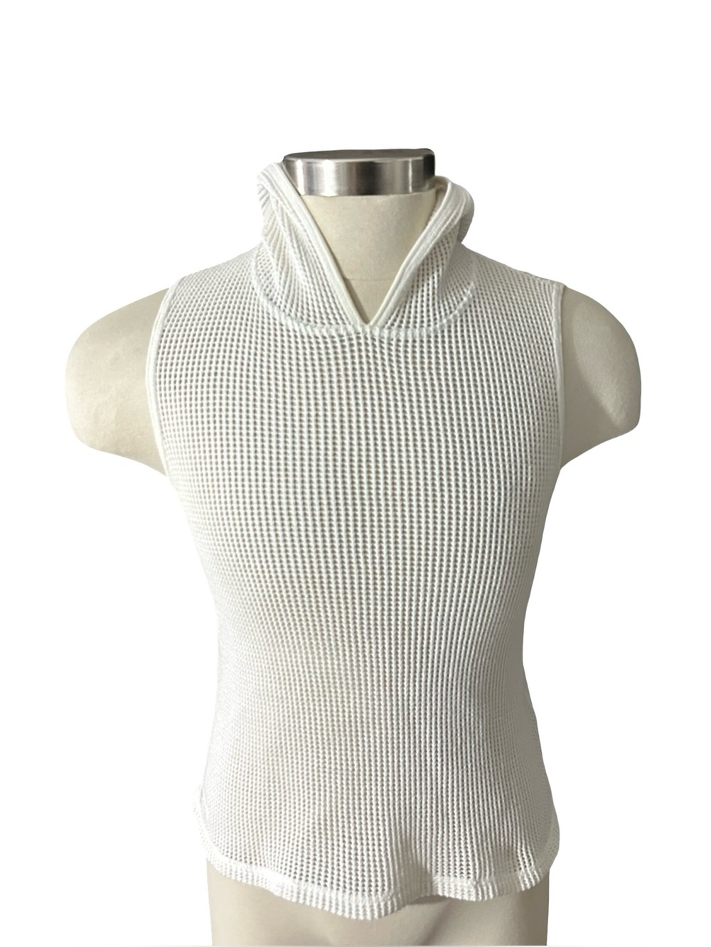 Lauren Ralph Lauren Womens M White Fishnet Open Knit Sleeveless Hoodie Vest Top